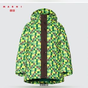 New Uniqlo  MARNI woman green jacket Size XS oversized hooded down coat
